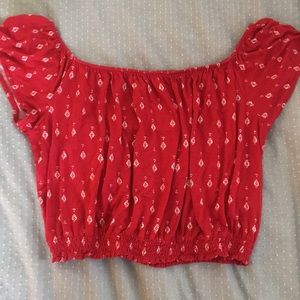 Red off the shoulder crop top
